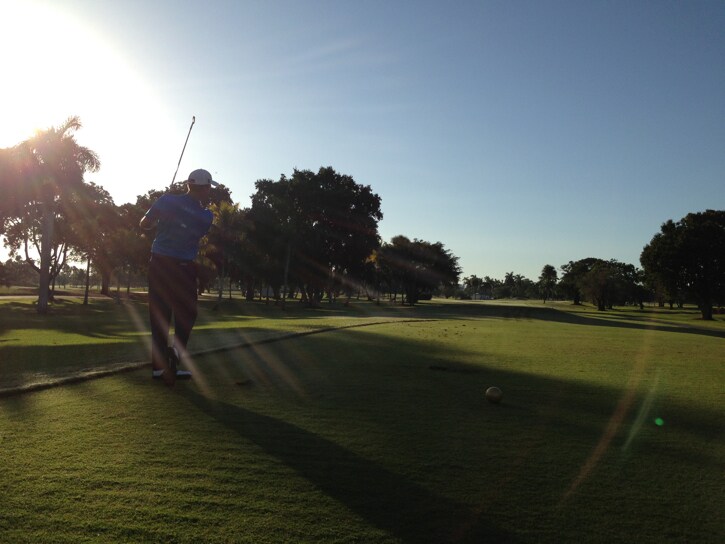 Webb admires a solid strike of his Pro V1x.