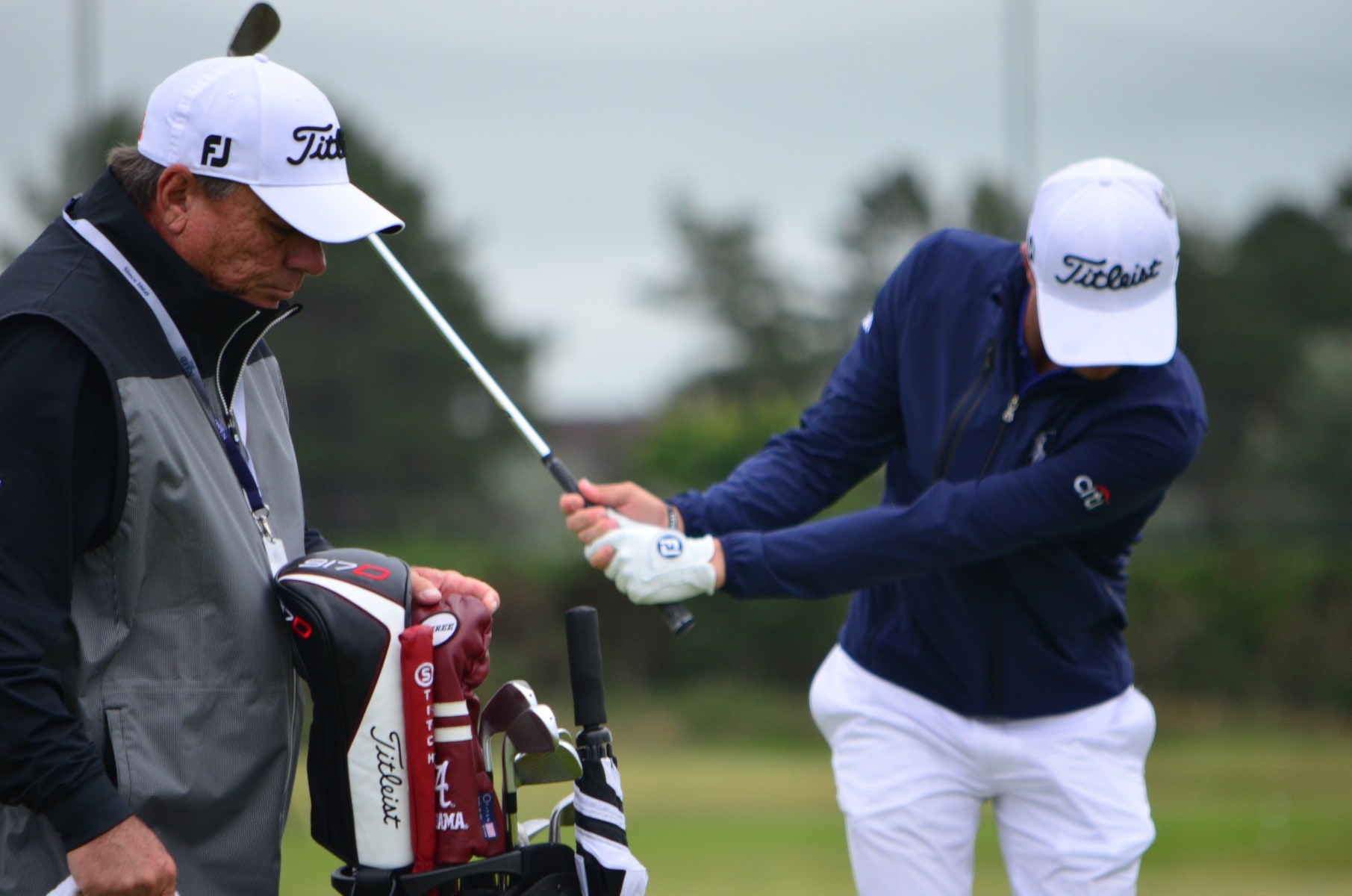 Justin Thomas practicing on the short game area. 